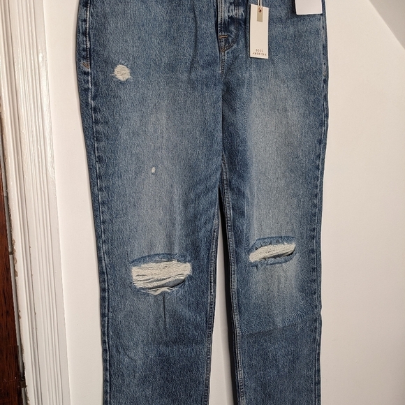 GOOD AMERICAN 90s Icon Distressed Straight Leg High Rise Denim Jeans NEW Size 28 - Picture 3 of 13